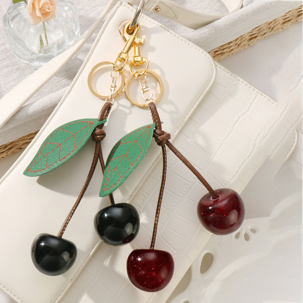 Leather Cherry Bag Charms 2