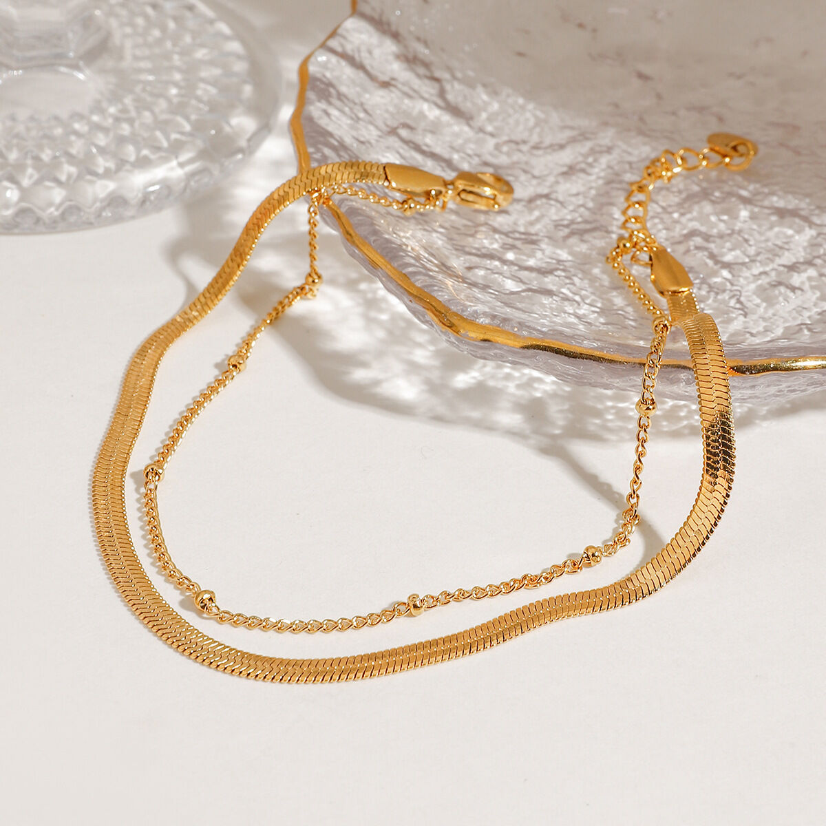 Cavigliere a strati da donna color oro impermeabile in acciaio inossidabile da 1 pezzo 2
