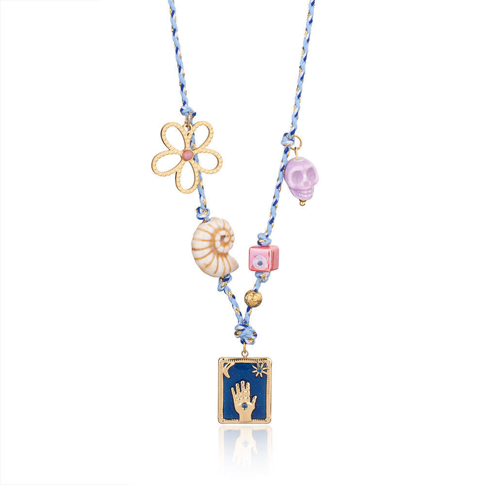 1 stuk luxe klassieke hand tarot hanger ketting van roestvrij staal, waterdicht, goudkleurig, voor dames Afbeelding7