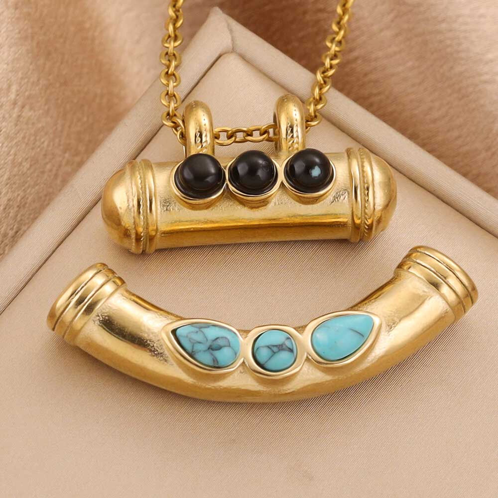 1 Piece Designable Cylinder Stainless Steel Waterproof Natural Stone Women's Pendants Picture4