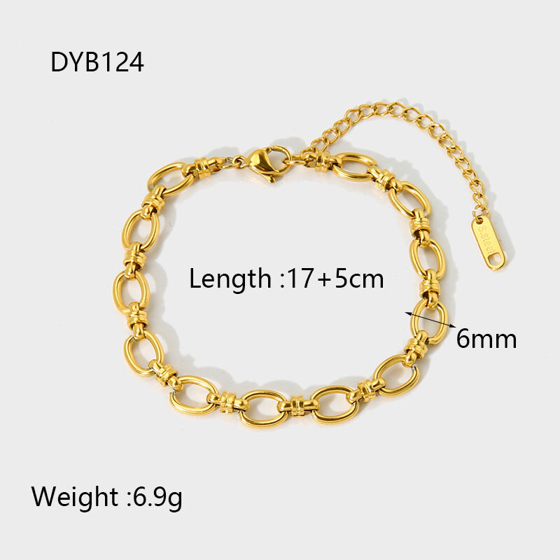 Simplicity Series Gold Color Stainless Steel Waterproof Chain Bracelet h5