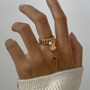 1 Piece Gold Color Stainless Steel Waterproof Coral Pendant Women's Adjustable Rings h5 Picture4