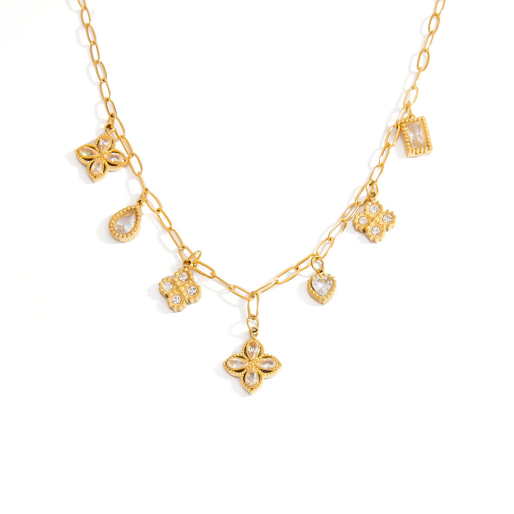 Collares impermeables de acero inoxidable color dorado de serie simple para mujer 