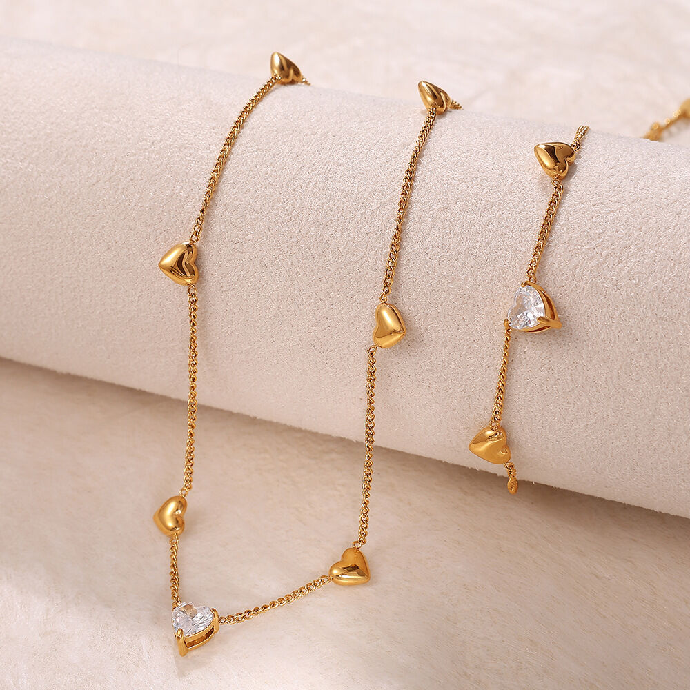 1 Piece Heart Stainless Steel Gold Color Chain Necklace 2