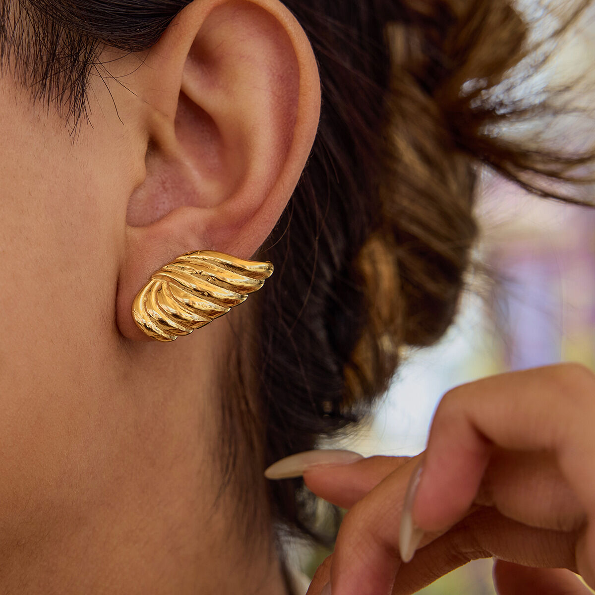 Retro Stainless Steel Waterproof  Gold Color Stud Earrings