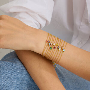 Pulseras sencillas de acero inoxidable con dijes de piedra natal de color dorado, resistentes al agua h5 Imagen5