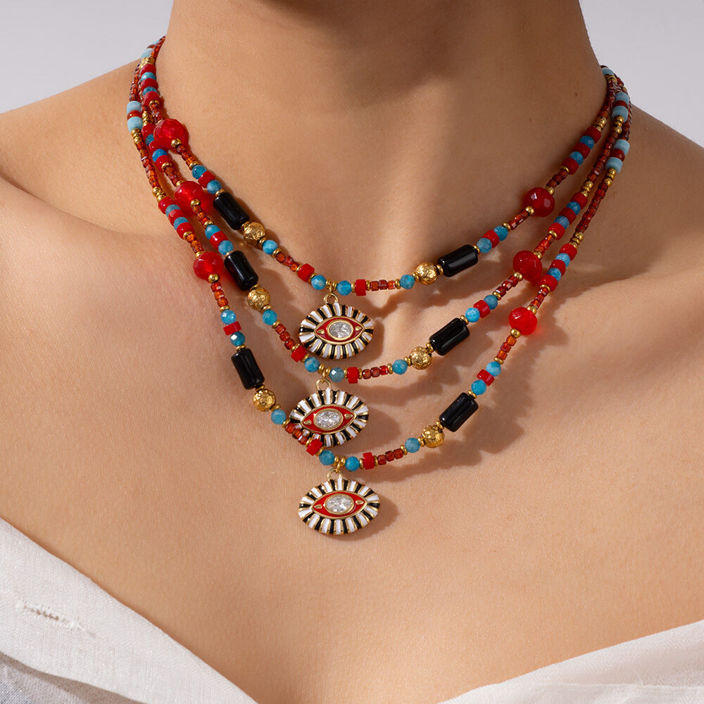 1 Piece Radiant Series Retro Chic Eye Stainless Steel Waterproof Gold Color Women's Beaded Necklaces 2