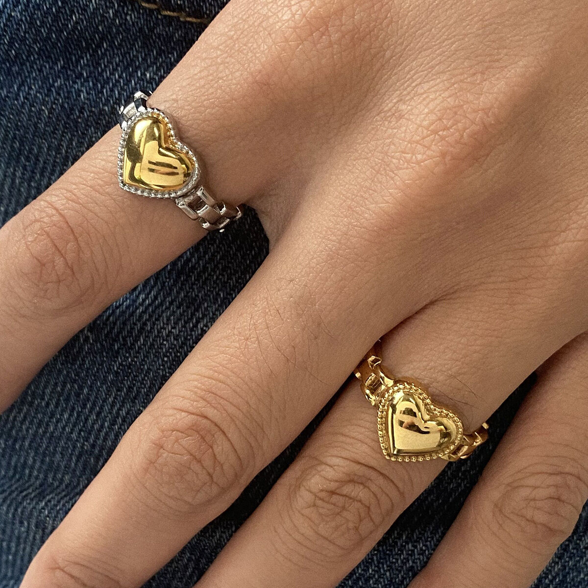 Retro Heart Stainless Steel Waterproof Gold Color Women's Rings
