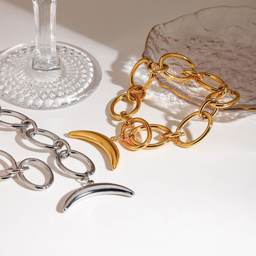 Braccialetti con ciondoli color oro impermeabili in acciaio inossidabile con luna semplice h5Immagine5