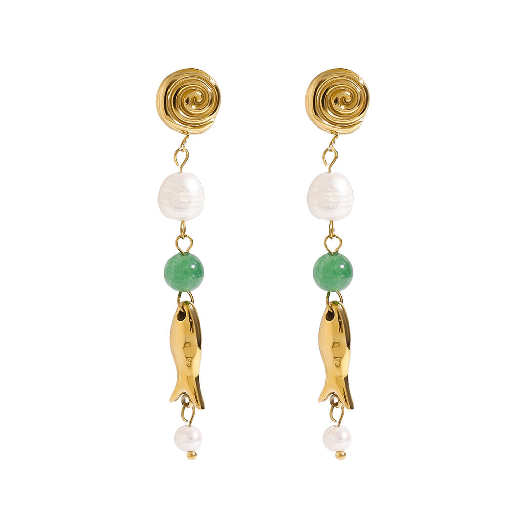 Oceanic Stainless Steel Waterproof Gold Color Drop Earrings