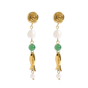 Oceanic Stainless Steel Waterproof Gold Color Drop Earrings h5