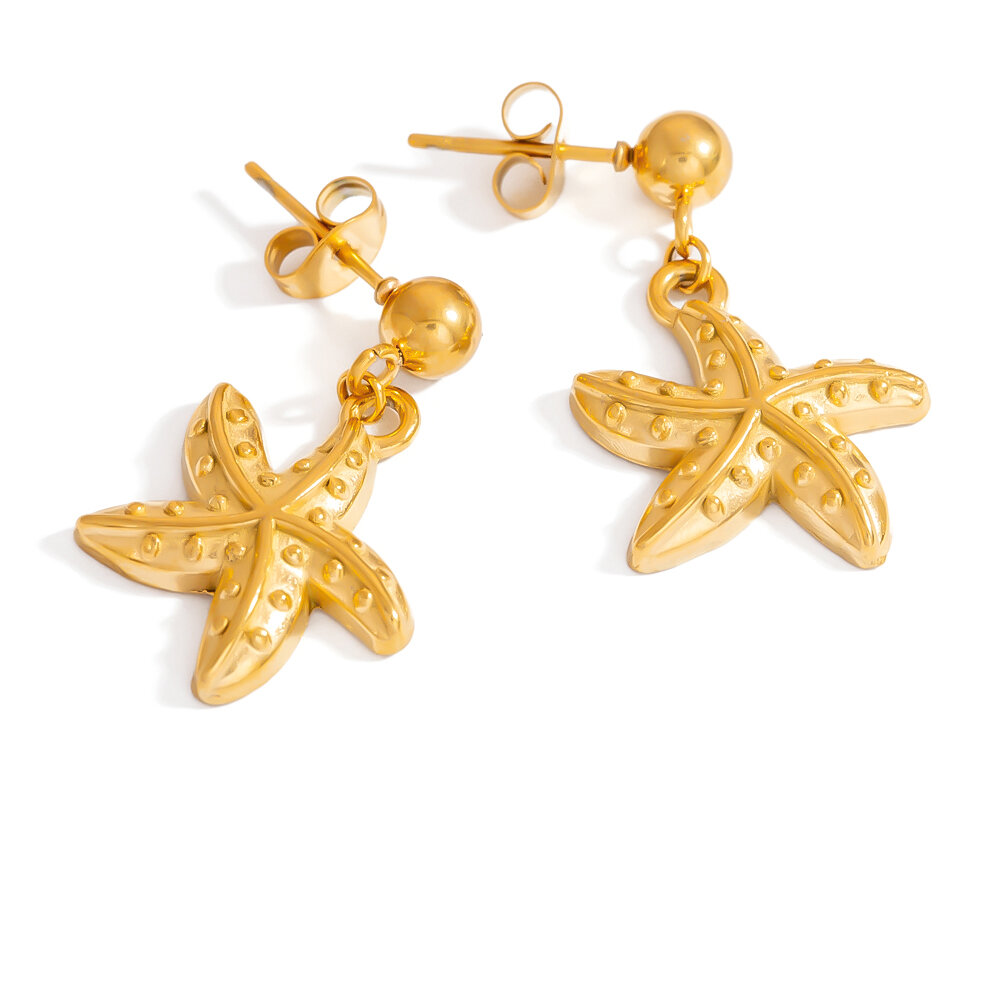 Starfish Stainless Steel Waterproof Gold Color Drop Earrings