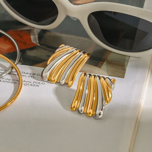 1 pair style stainless steel gold color women's stud earrings h5 Picture3