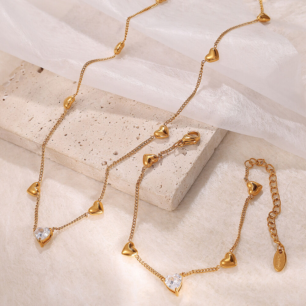 1 Piece Heart Stainless Steel Gold Color Chain Necklace