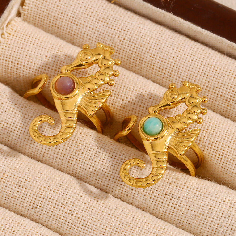 Seahorse Stainless Steel Waterproof Gold Color Adjustable Rings