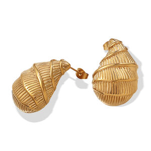 Pendientes de botón de acero inoxidable color dorado con forma de gota h5 Imagen5