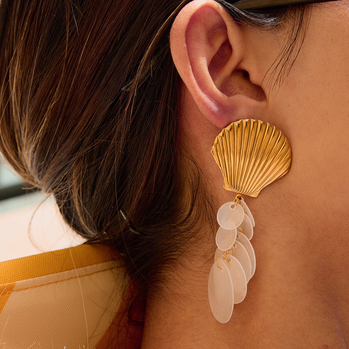 Elegant Shell Stainless Steel Waterproof Gold Color Dangle Earrings
