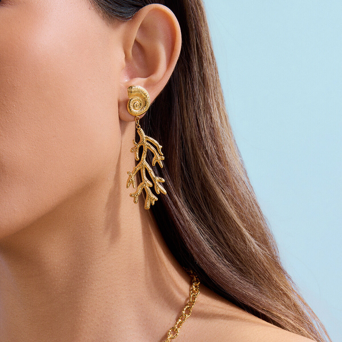 Retro Coral Stainless Steel Waterproof Gold Color Drop Earrings h5 Picture4