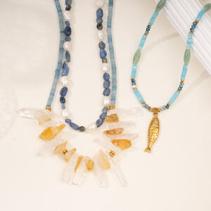 Collana con perline da donna in pietra naturale color oro con cristallo di tartaruga, serie romantica, 1 pezzo h5 Immagine5