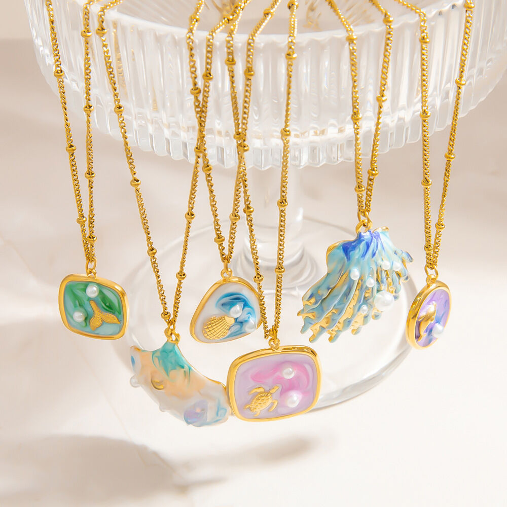 Vacation Stainless Steel Waterproof Gold Color Pendant Necklaces