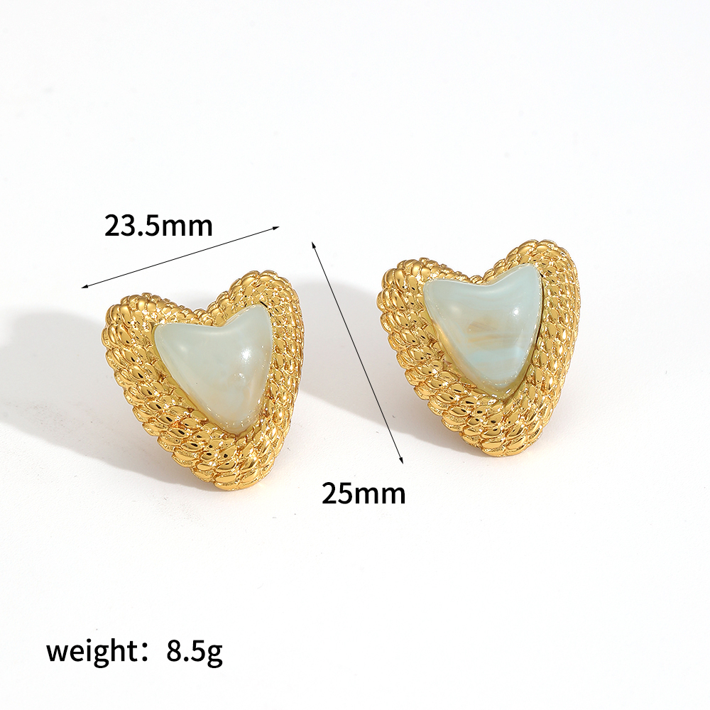 Sweet Heart Stainless Steel Waterproof Gold Color Stud Earrings 