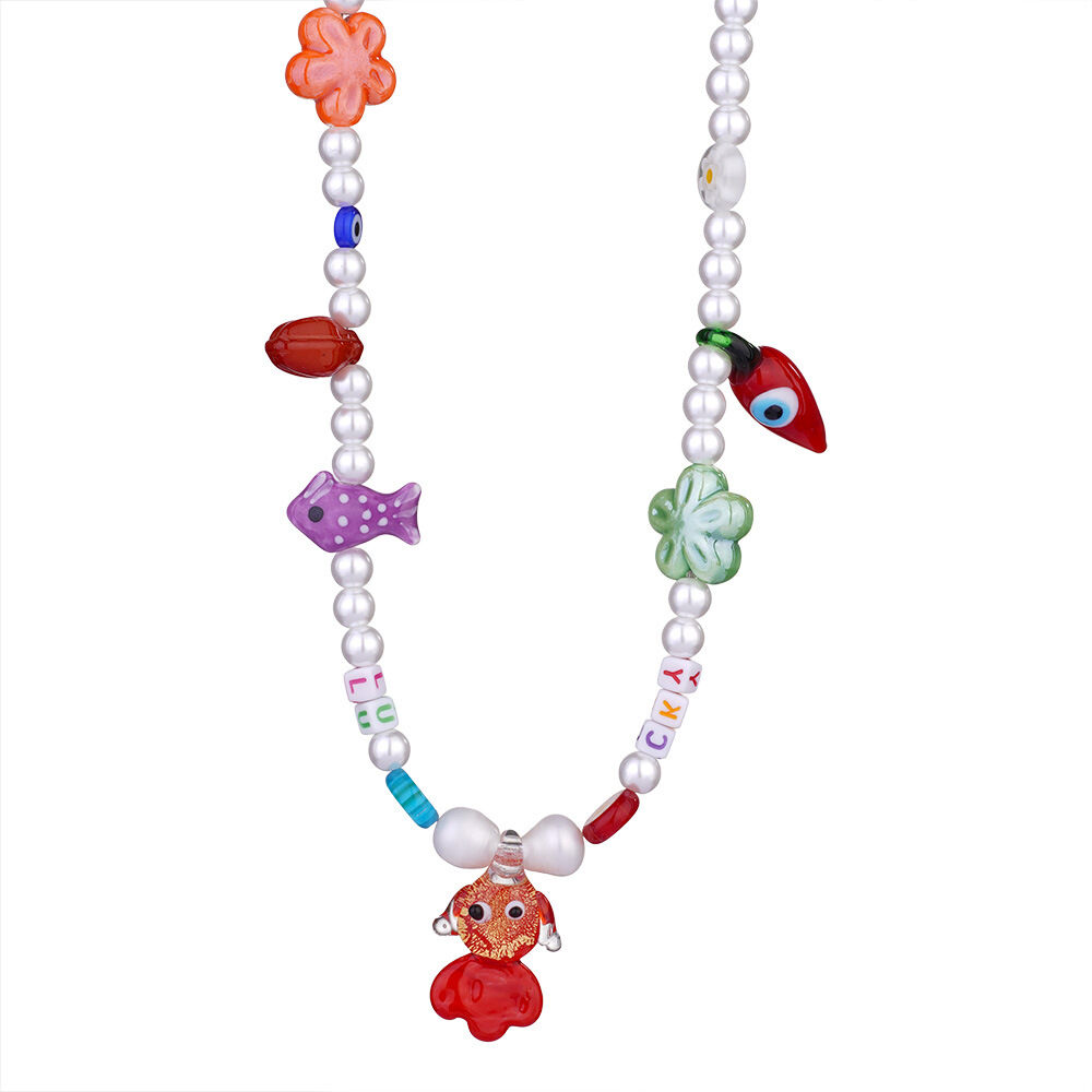 Collier de perles pour femme, collection Designable Series Vacation, en acier inoxydable, couleur or, orné de pierres transparentes colorées. Image6