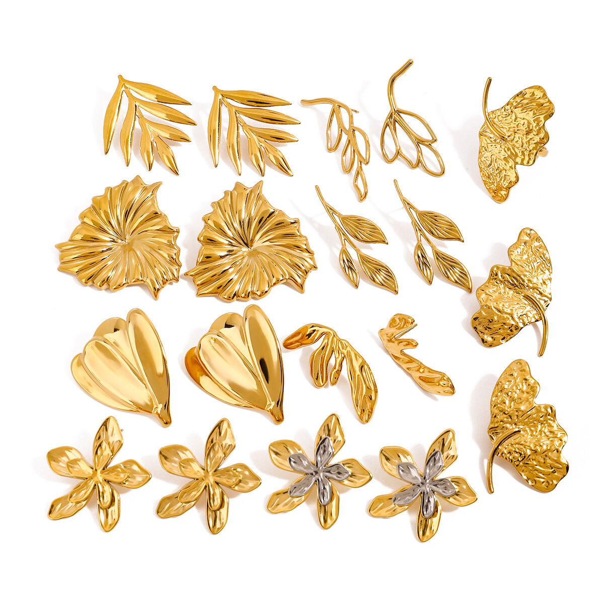 Retro Stainless Steel Waterproof Leaves Shape Gold Color Women's Stud Earrings h5 Picture6