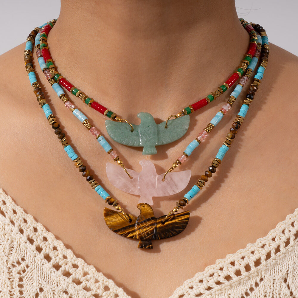 Collier de perles pour femme, style bohème, en acier inoxydable, couleur or, forme d'aigle, 1 pièce, de la série ethnique h5 Image3