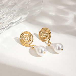 Vortex Shape Stainless Steel Waterproof Gold Color Drop Earrings h5 Picture5