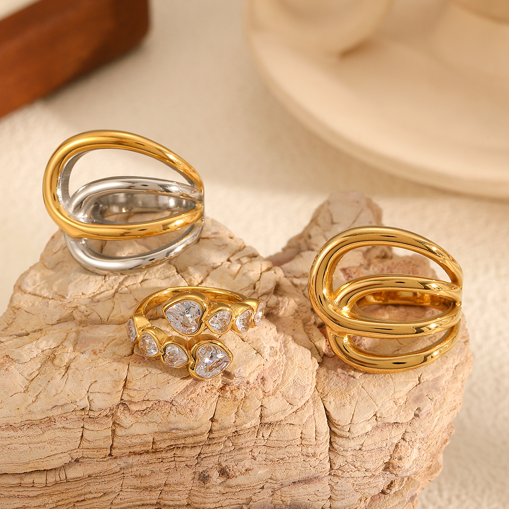 Luxurious Irregular Line Stainless Steel Waterproof Gold Color Women's Rings 2