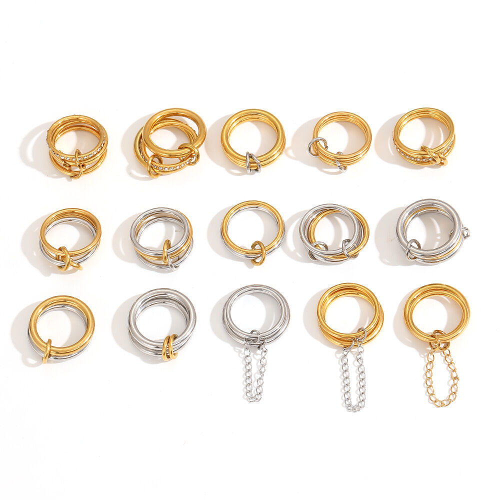 1 Piece Modern Multilayer Stainless Steel Waterproof Gold Color Women's Minimalist Rings h5 Picture3