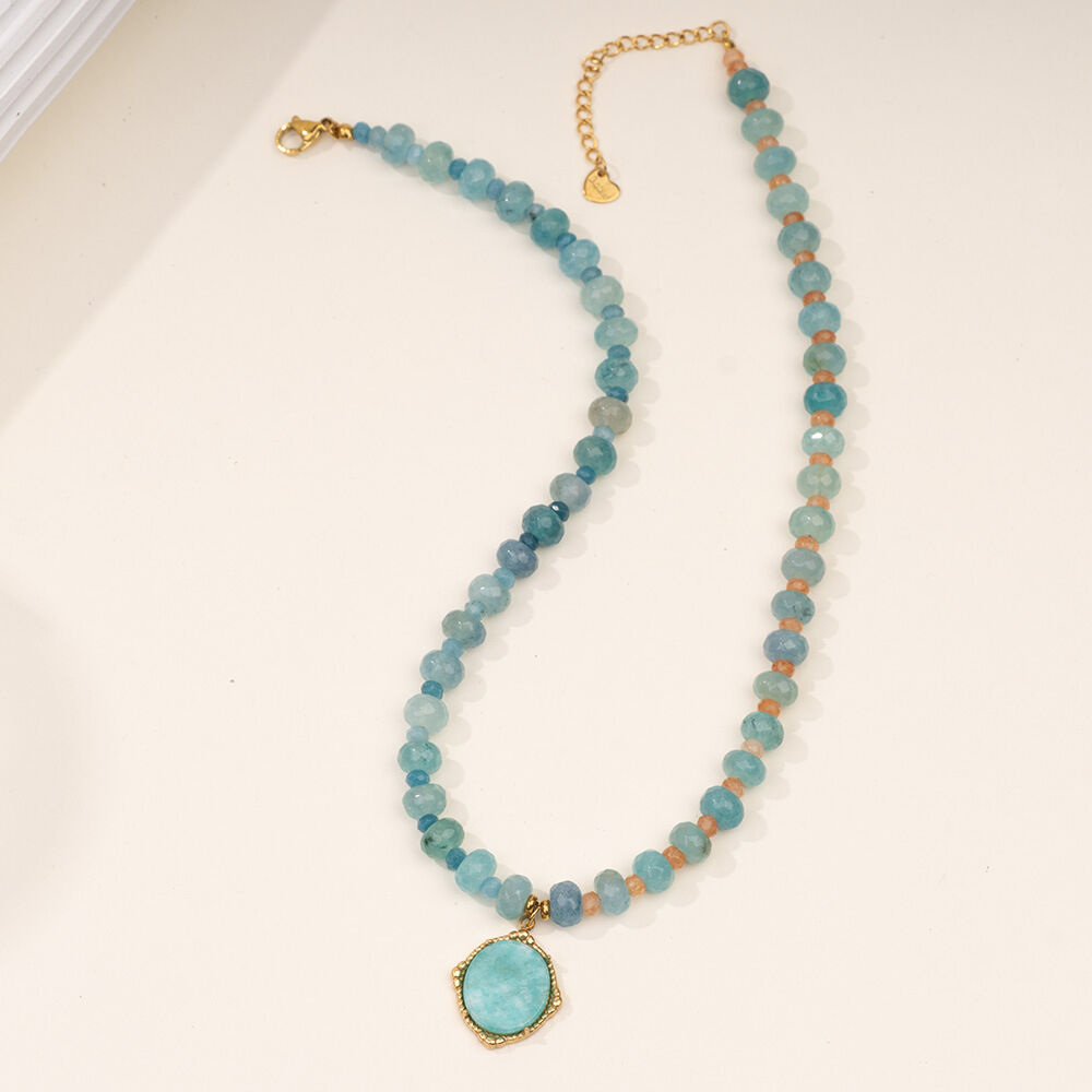 1 Piece Gorgeous Series Elegant Moon Stainless Steel Waterproof Gold Color Natural Stone Women's Pendant Necklaces Picture6