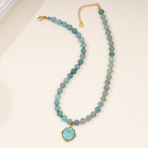 1 Piece Gorgeous Series Elegant Moon Stainless Steel Waterproof Gold Color Natural Stone Women's Pendant Necklaces h5 Picture6