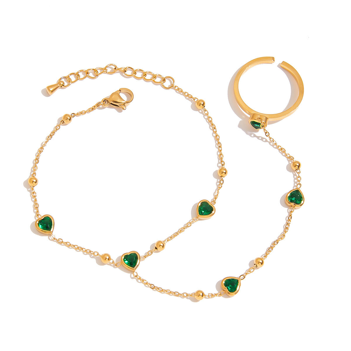Retro hartvormige, waterdichte, roestvrijstalen armbanden met gouden bedeltjes Afbeelding4