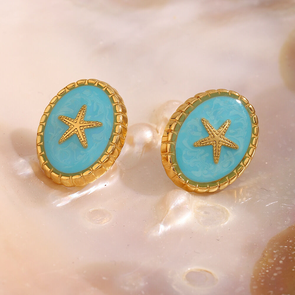 Pendientes vintage de acero inoxidable con diseño de estrella de mar, ligeros y lujosos, resistentes al agua, para mujer. Imagen3