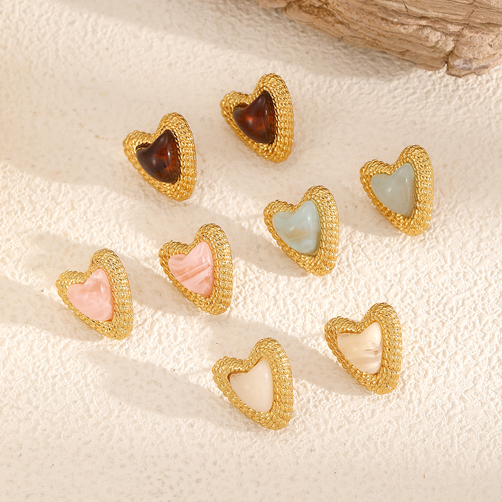 Sweet Heart Stainless Steel Waterproof Gold Color Stud Earrings