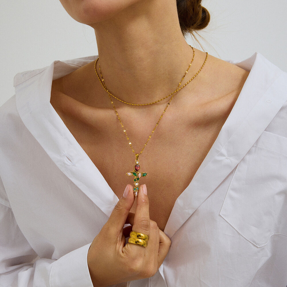 1 Piece Retro Cross Stainless Steel Waterproof Gold Color Women's Pendant Necklaces h5Picture3