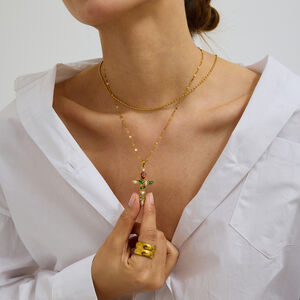 1 Piece Retro Cross Stainless Steel Waterproof Gold Color Women's Pendant Necklaces h5 Picture3
