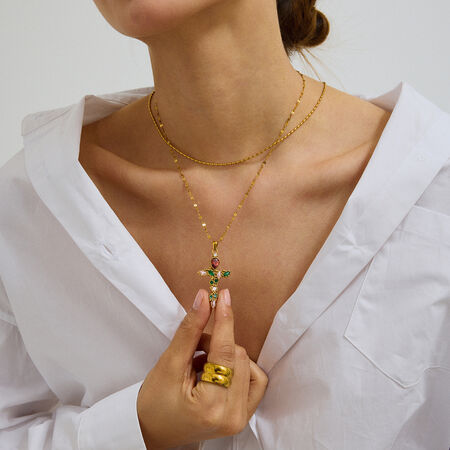 1 Piece Retro Cross Stainless Steel Waterproof Gold Color Women's Pendant Necklaces 2