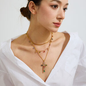 1 Piece Retro Cross Stainless Steel Waterproof Gold Color Women's Pendant Necklaces h5 Picture4