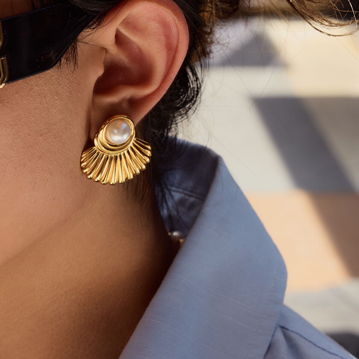 Retro Stainless Steel Waterproof Gold Color Stud Earrings 2