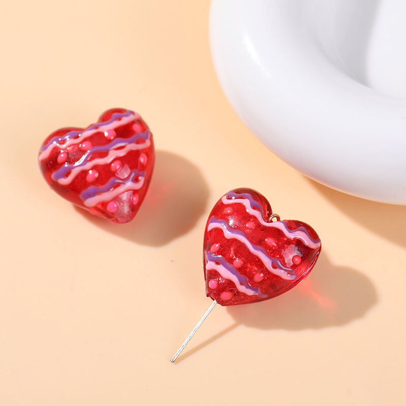 Sweet Red Elegant Heart Glass DIY Jewelry Beads h5 