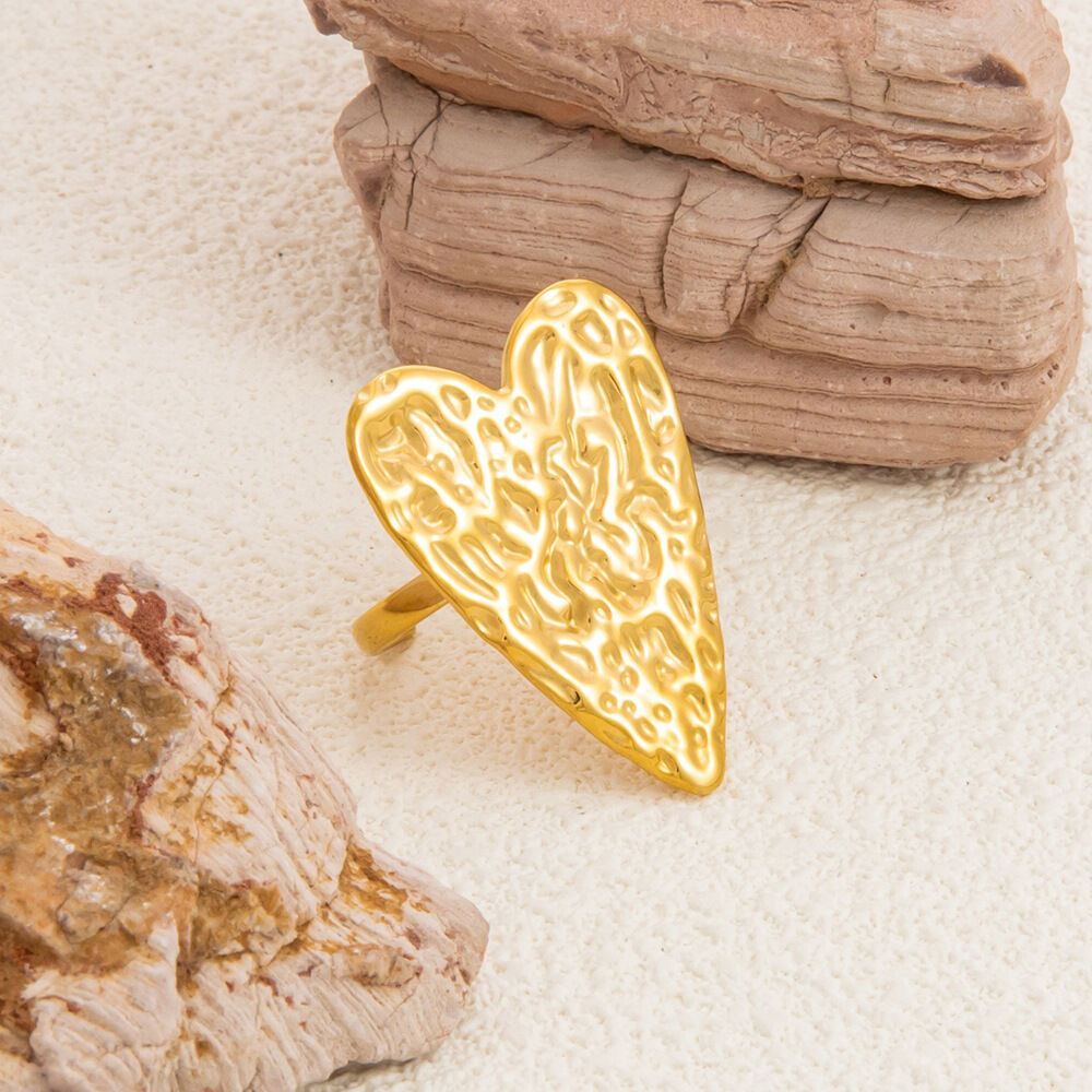 Anelli regolabili in acciaio inossidabile con cuore retrò, impermeabili, color oro h5 Immagine5