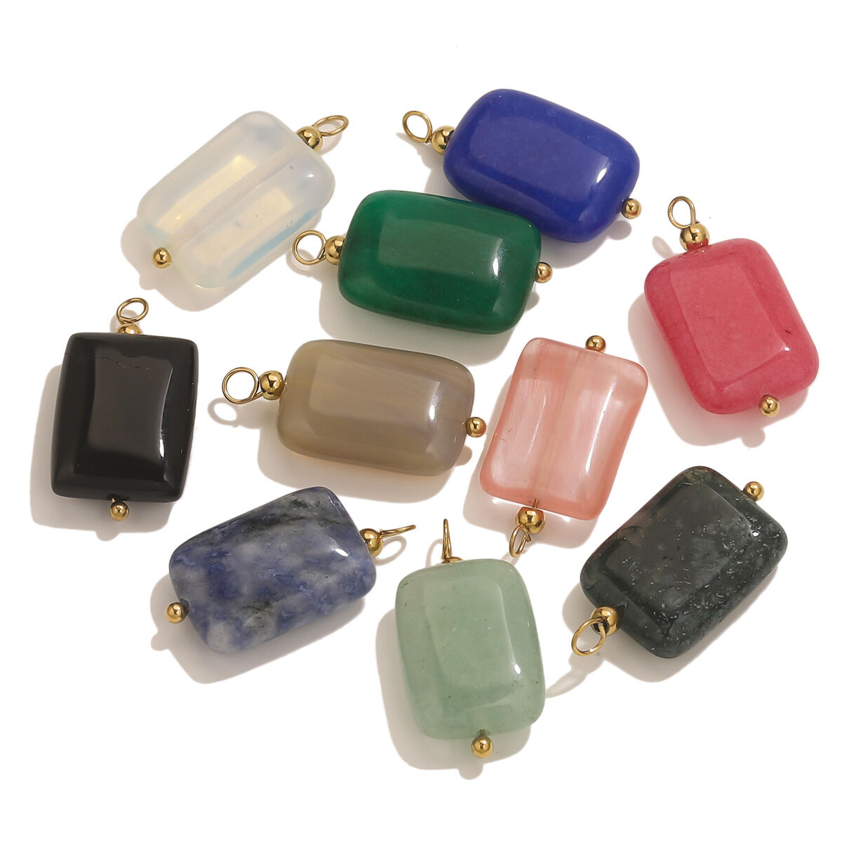 1 Piece Polychrome Rectangular Stainless Steel Waterproof Natural Stone Women's Pendants h5 Picture5