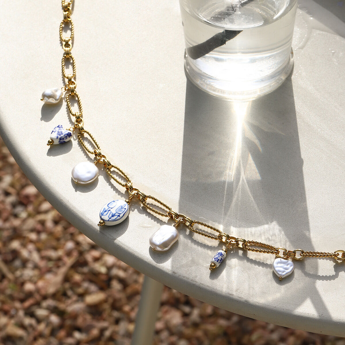Chaînes de taille en acier inoxydable doré avec perles en forme de cœur Ins Style Image4