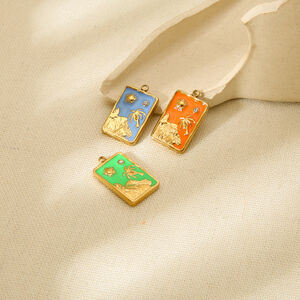 1 Piece Retro Series Sun Coconut Tree Gold Colored Stainless Steel Waterproof DIY Pendant h5 Picture2