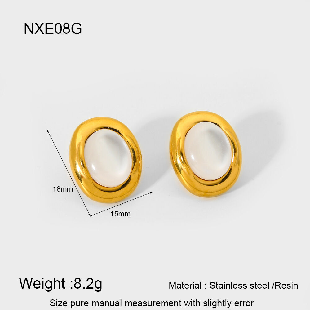 1 1 Piece Elegant Simple Round Gold  Colored Stainless Steel Waterproof Women‘Earrings h5 