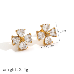 Pendientes De Botón De Acero Inoxidable Con Tréboles Brillantes, Resistentes Al Agua, Color Dorado, Para Mujer h5 Imagen2