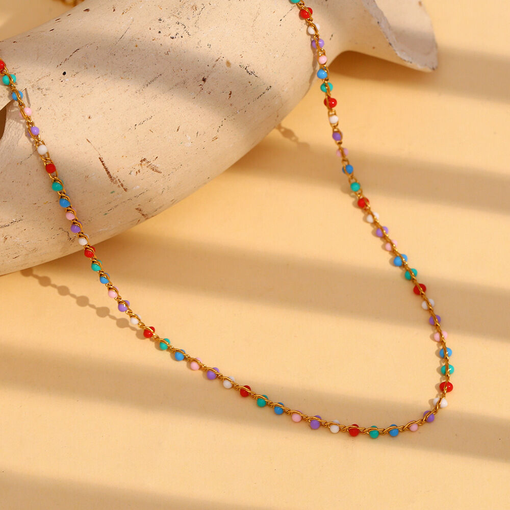Fashionable Temperament Multi-color Beaded Stainless Steel Waterproof Women's Necklace Picture3