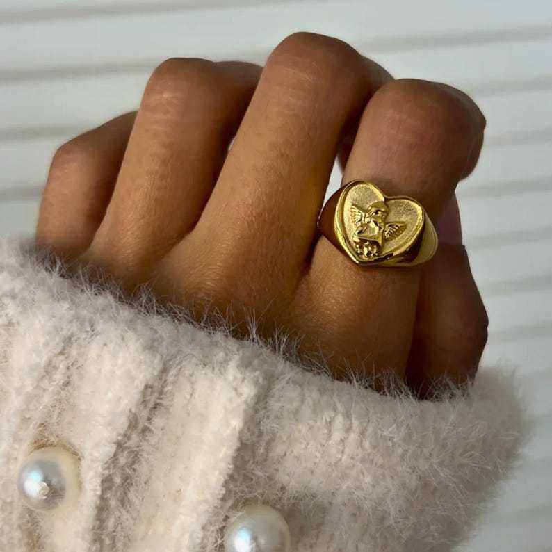 style herz engel edelstahl gold farbe statement ringe h5Bild4